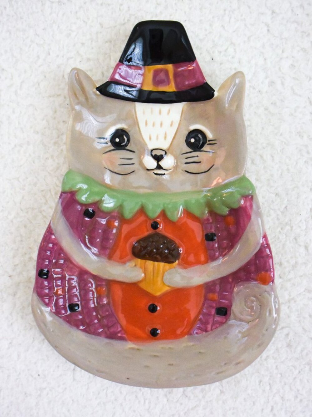 *Johanna Parker* Fall Thanksgiving Cat Pilgrim Hat Ceramic Mini Plate - NEW!